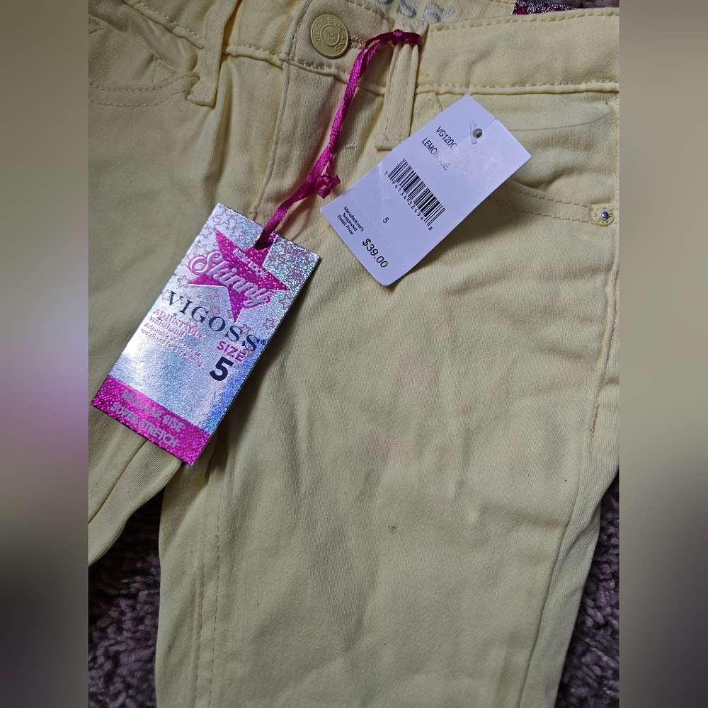 Girls Vigoss Lemon Yellow Skinny Jeans 5t Girl 5 Pants - Picture 3 of 5